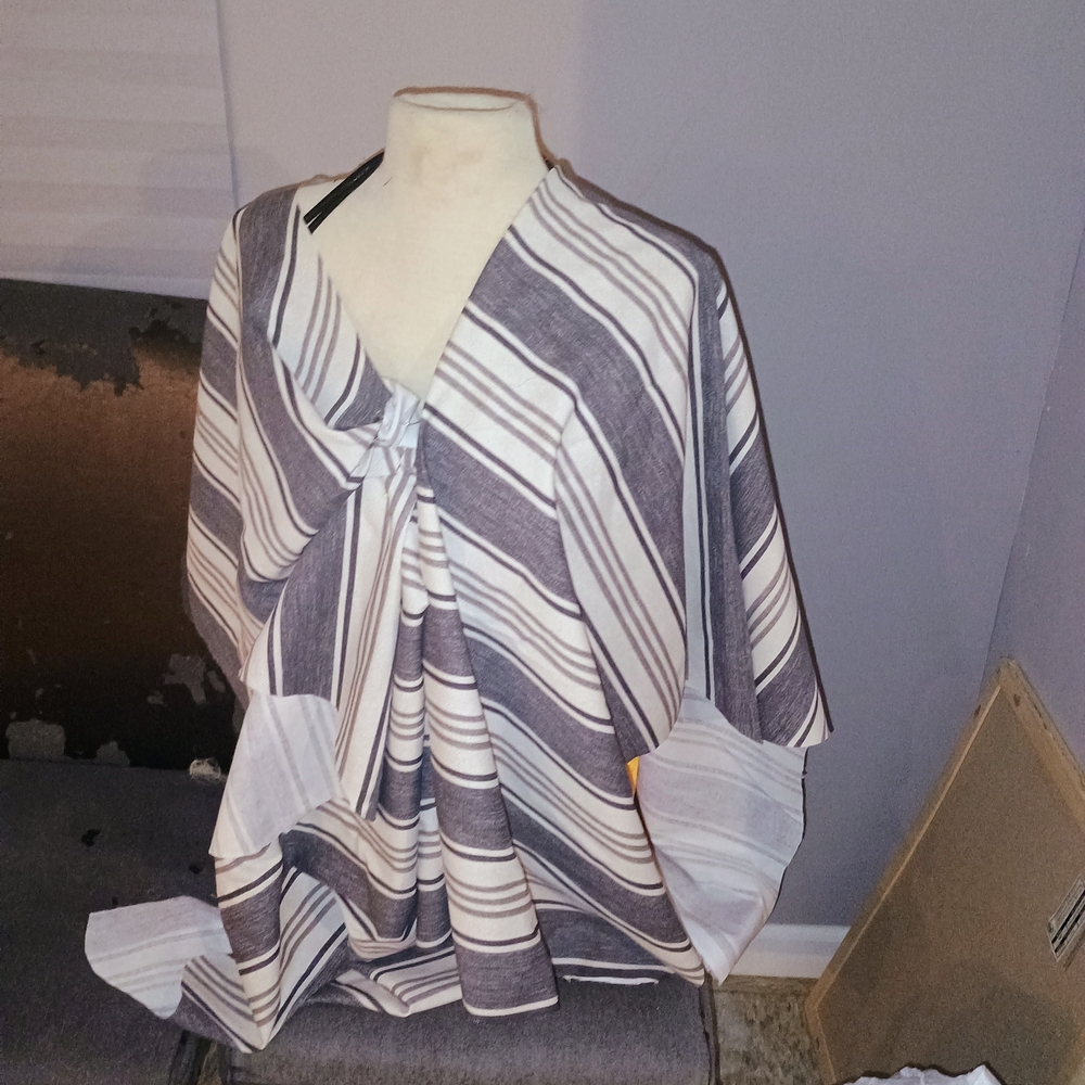 Striped Gray and White Caftan Top